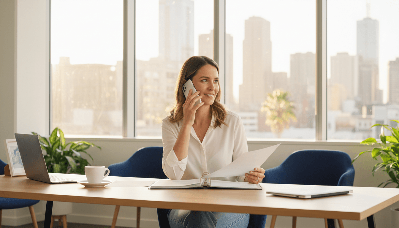 Professional responding to a client call with documents at hand