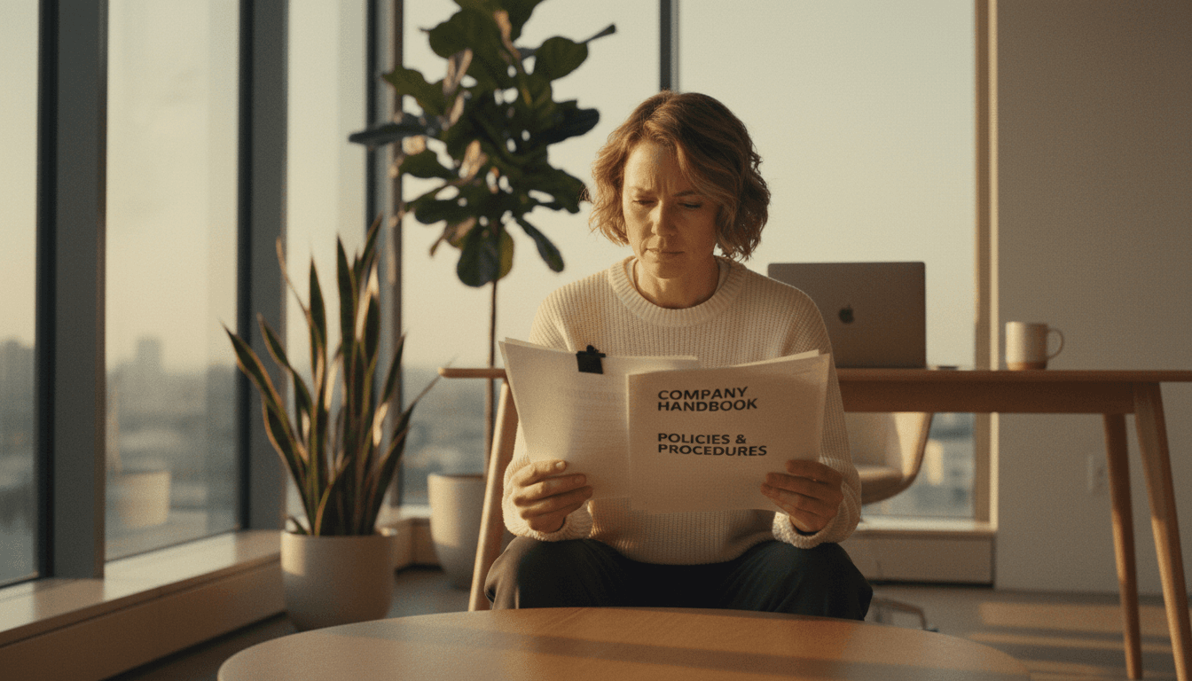 Employee reviewing workplace policies and procedures