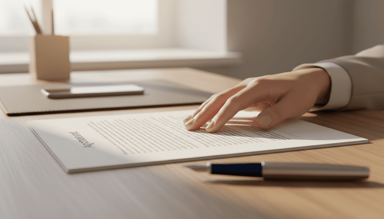 Contract document being carefully reviewed and protected