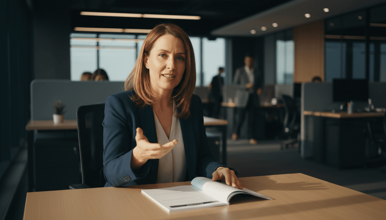 Legal professional explaining a document with clear, confident gestures