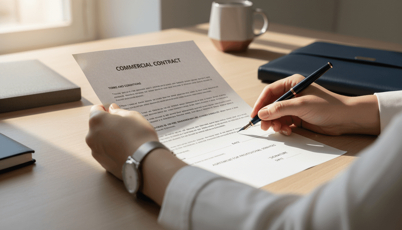 Contract Drafting - Legal Professional Reviewing Commercial Agreement