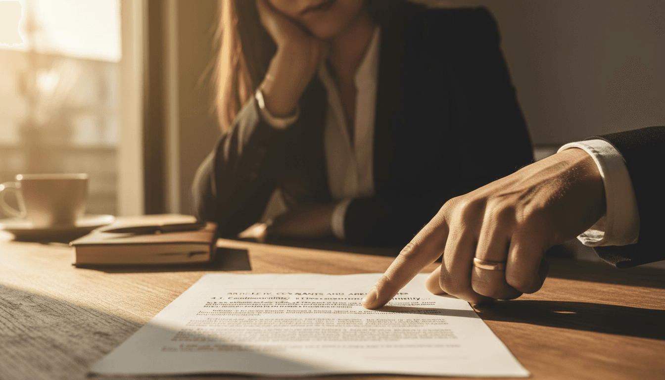 Lawyer pointing out contract clauses during document review session