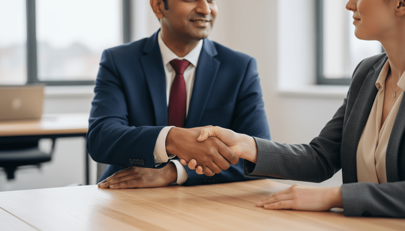 Professional handshake representing workplace dispute resolution